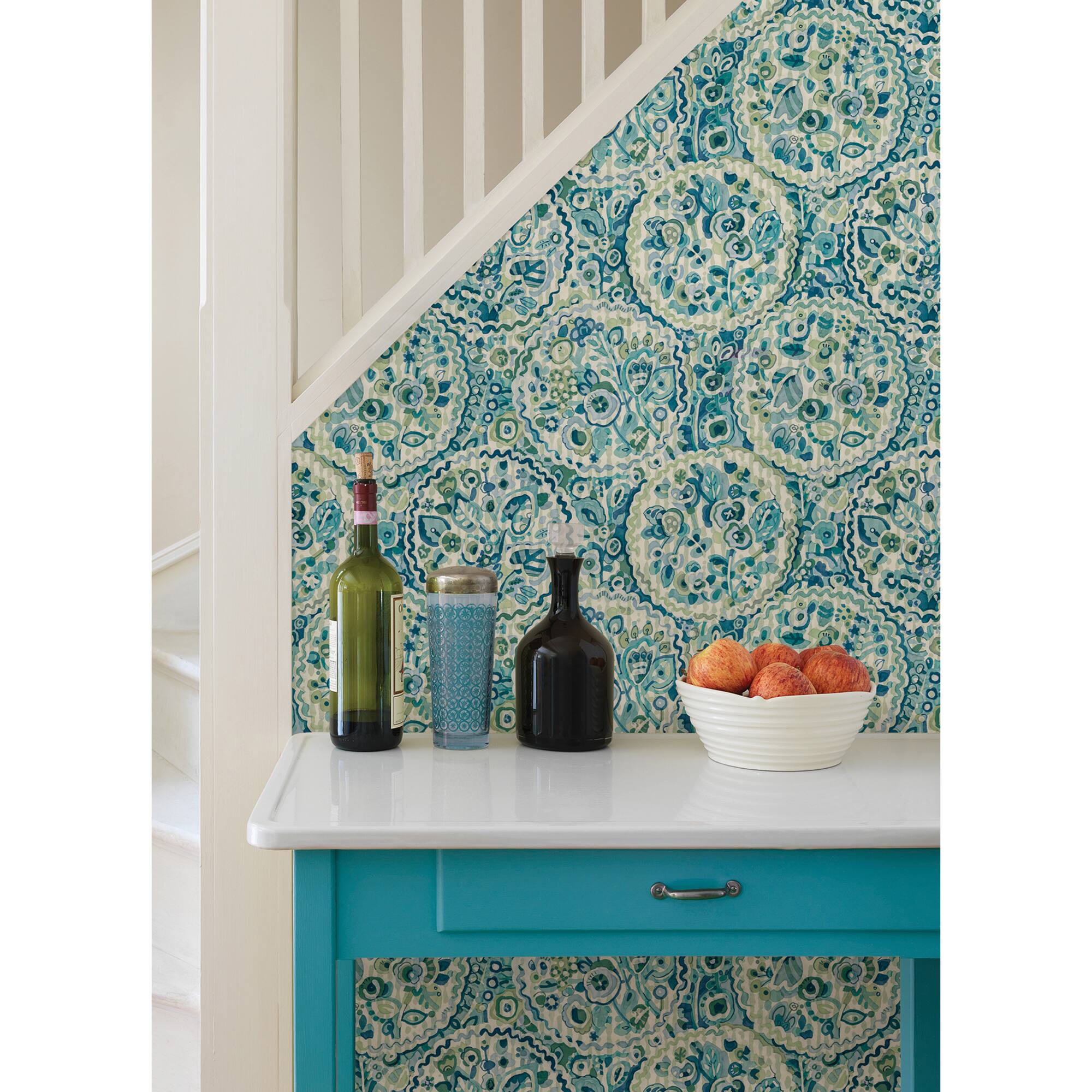 Caroline et Bettina Teal Camille Peel & Stick Wallpaper
